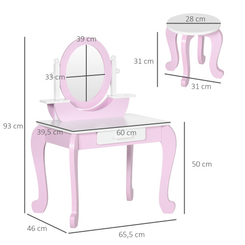 ZONEKIZ Tocador Infantil Rosa 65.5 x 46 x 93 cm 2
