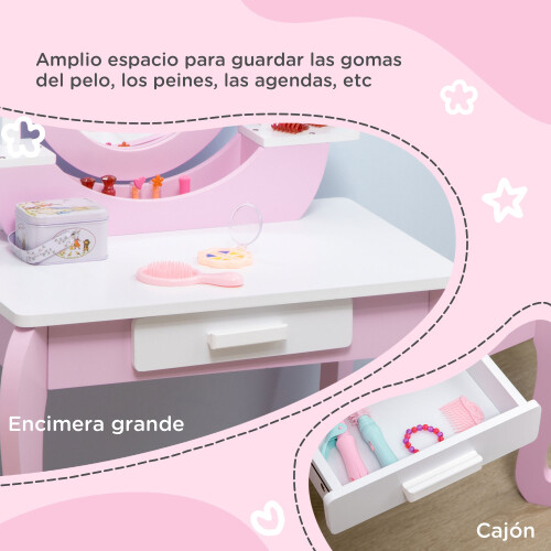 ZONEKIZ Tocador Infantil Rosa 65.5 x 46 x 93 cm 2