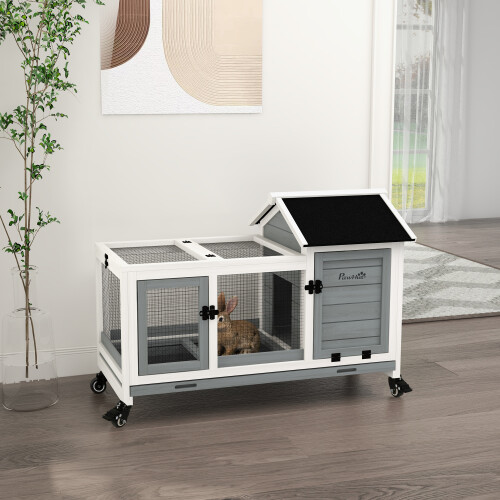 PawHut Conejera de Madera Gris 108 x 58 x 73.5 cm 1