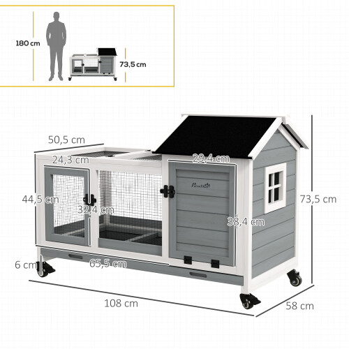 PawHut Conejera de Madera Gris 108 x 58 x 73.5 cm 2