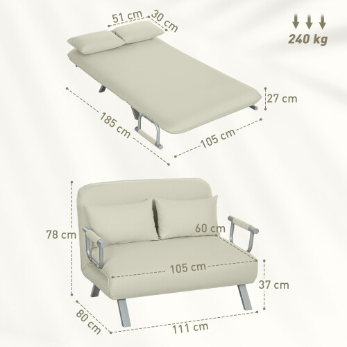 Homcom Sofá Cama Doble Beige 111 x 80 x 78 cm 2