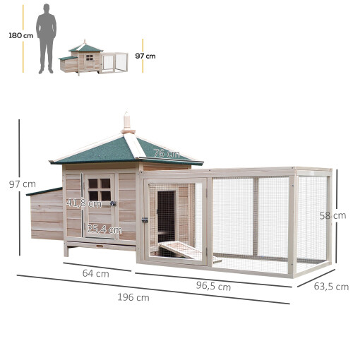 PawHut Gallinero de Madera Marrón 196 x 76 x 97 cm 2