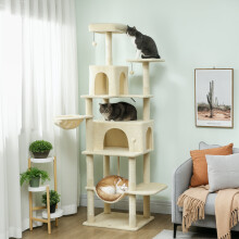 PawHut Cat Tree, 202cm Cat Tower with Condos, Hammocks, Perches,Beige