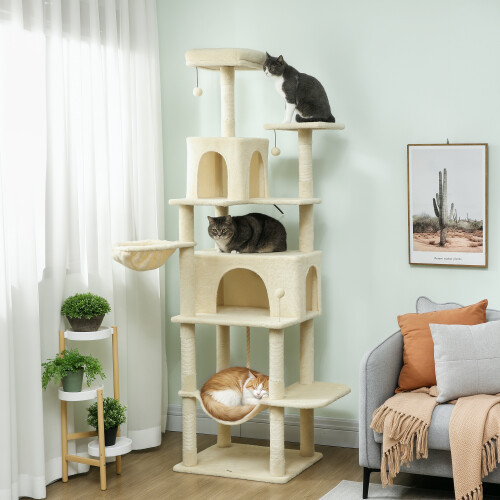 PawHut PawHut Cat Tree, 202cm Cat Tower with Condos, Hammocks, Perches，Beige