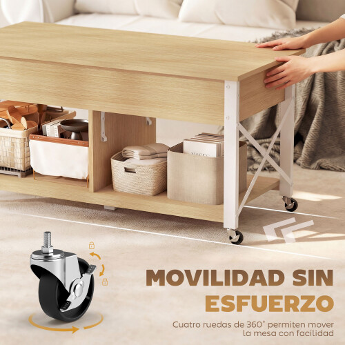 Homcom Mesa Centro Elevable Bicolor 105 x 50 x 67 cm 2