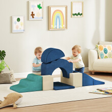 (Blue) AIYAPLAY Kids Soft Play Set, 7 Piece Foam Climbing Blocks