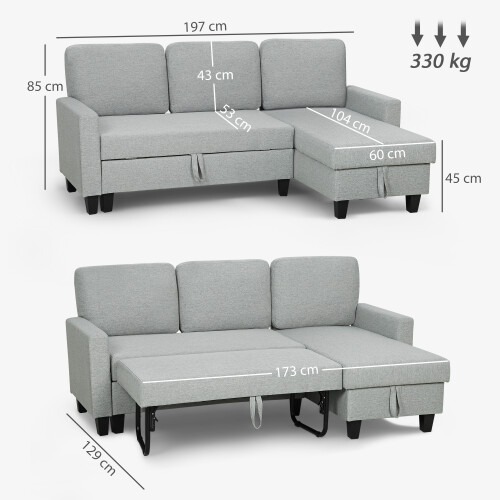 Homcom Sofá Cama Gris 197 x 129 x 85 cm 2