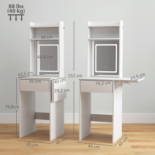 Homcom Tocador de Maquillaje Blanco 45 x 45 x 152 cm 2