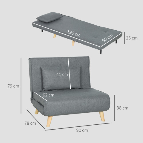 Homcom Sillón Cama Gris 90 x 78 x 79 cm 2