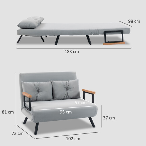 Homcom Sofá Cama Doble Gris 102 x 73 x 81 cm 2