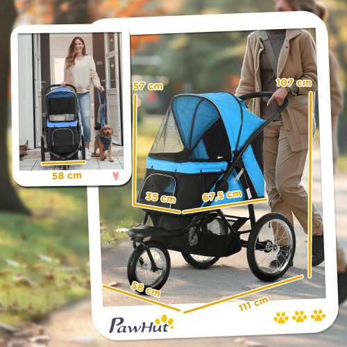 PawHut Cochecito para Perro Azul 111 x 58 x 107 cm 2