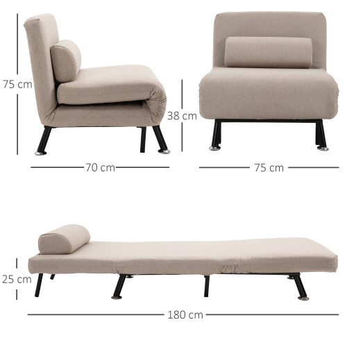 Homcom Sofá Cama Individual Beige 75 x 70 x 75 cm 2