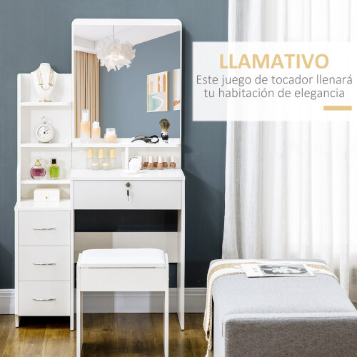 Homcom Tocador con Espejo Blanco 80 x 38 x 143 cm 2