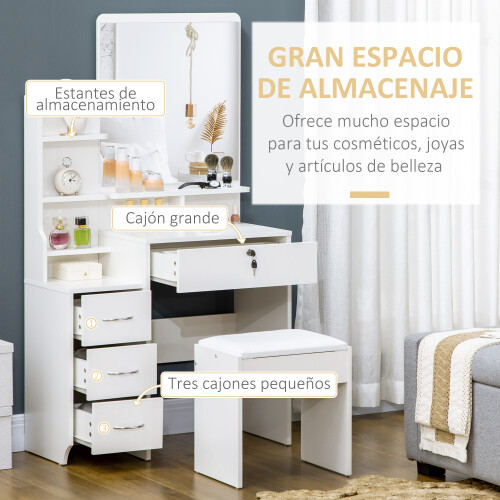 Homcom Tocador con Espejo Blanco 80 x 38 x 143 cm 2