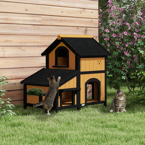PawHut Casa para Gato Marrón 96 x 65 x 85.5 cm 1