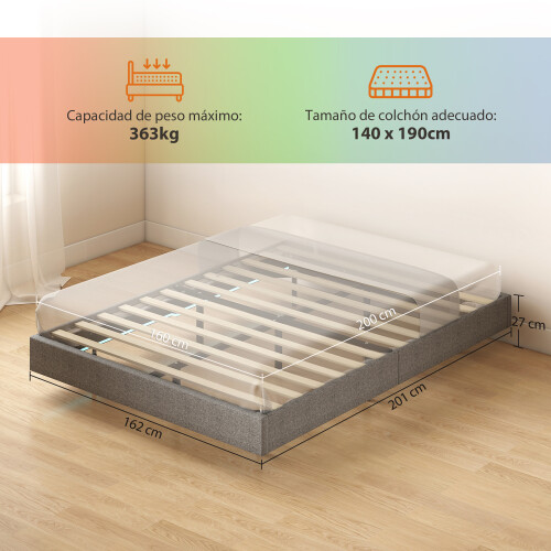 Homcom Estructura de Cama Gris 191 x 142 x 27 cm 2