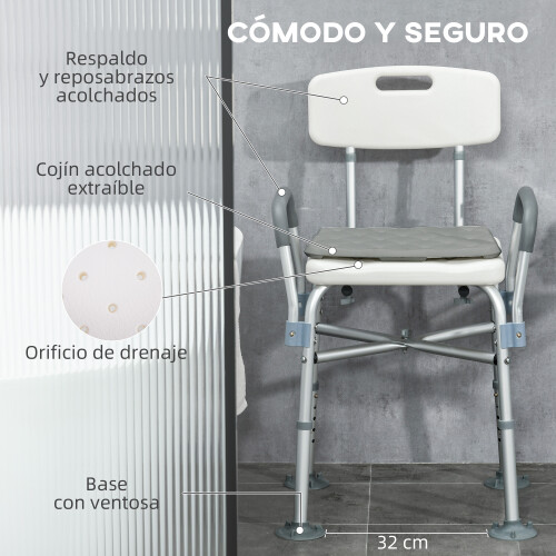 Homcom Silla de Ducha Gris 53.5 x 52 x 90 cm 2