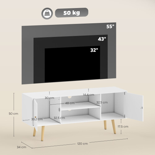 Homcom Mueble de TV Blanco 120 x 34 x 50 cm 2