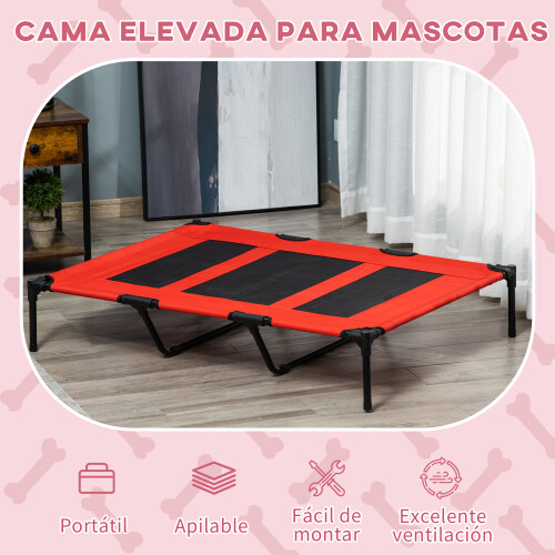 PawHut Cama Elevada para Perro Rojo 122 x 92 x 23 cm 2