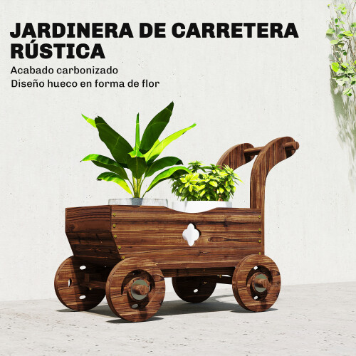 Outsunny Jardinera con Rueda Marrón 68 x 38 x 52 cm 1