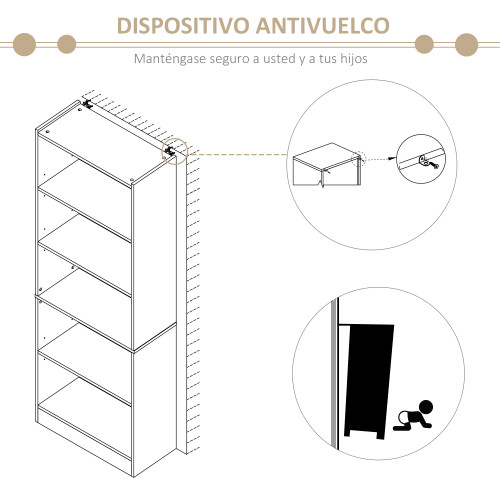 Homcom Librería Marrón 63 x 29.5 x 176 cm 2