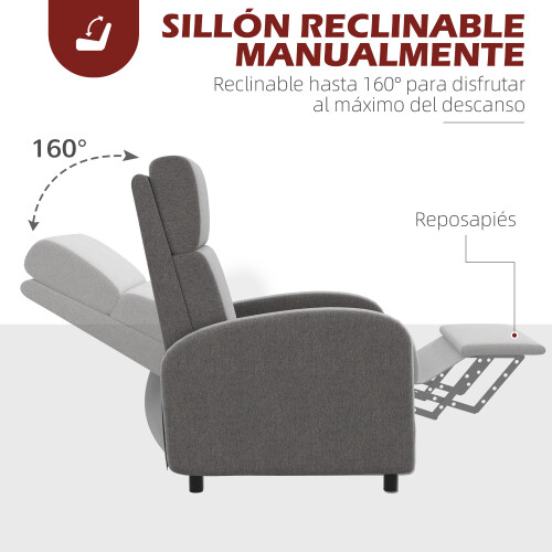 Homcom Sofá Reclinable Gris 64 x 86 x 102 cm 2