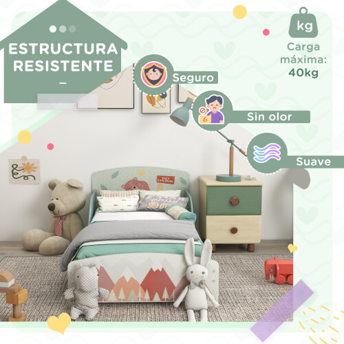 ZONEKIZ Cama Infantil Verde 143 x 77 x 60 cm 1