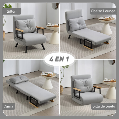 Homcom Sofá Cama Individual Gris 63 x 73 x 81 cm 1