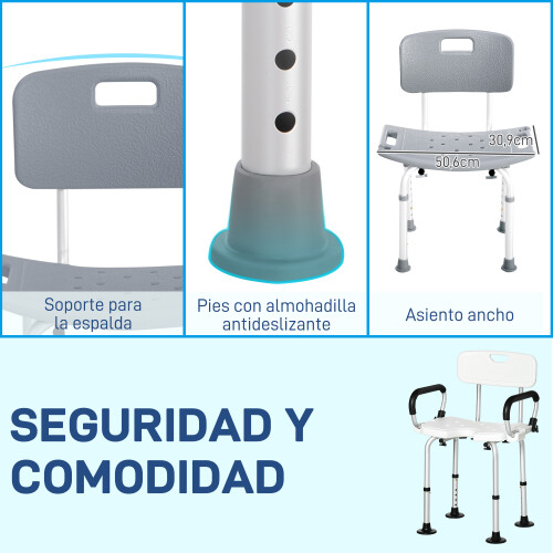 Homcom Silla de Ducha Gris 43 x 50.6 x 88 cm 2