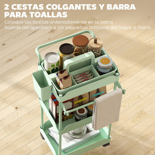 Homcom Carrito de Cocina Verde 42 x 42.5 x 76 cm 2