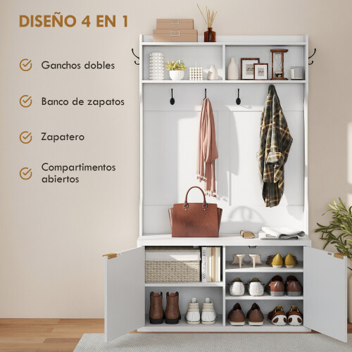 Homcom Perchero Zapatero Blanco 100 x 38 x 172 cm 2