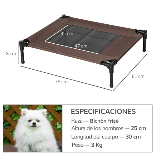 PawHut Cama Elevada para Perros Marrón 76 x 61 x 18 cm 2