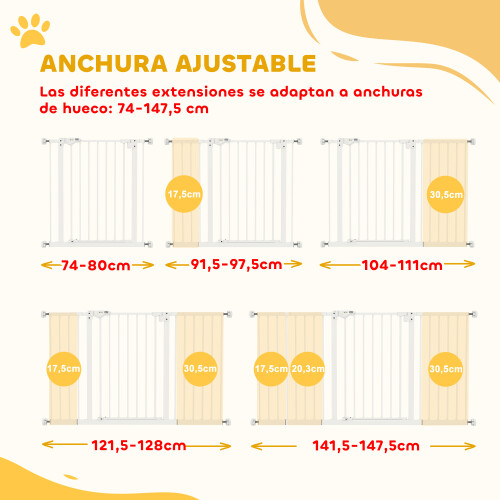 PawHut Barrera de Seguridad Blanco 147.5 x 76.2 cm 2