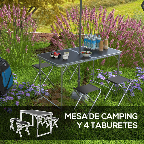 Outsunny Mesa Camping Plegable Negro 120 x 60 x 70 cm 1