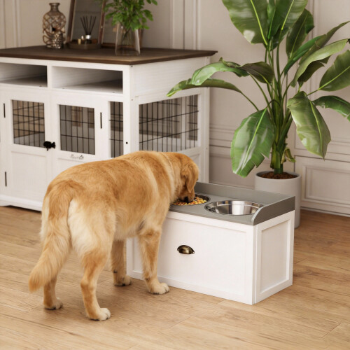 PawHut Comedero para Perro Blanco 60 x 30 x 36 cm 1