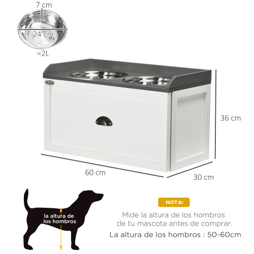 PawHut Comedero para Perro Blanco 60 x 30 x 36 cm 2