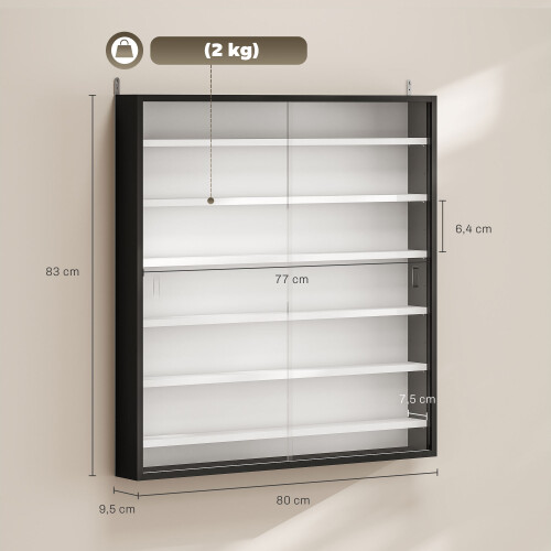 Homcom Vitrina de Pared Negro 80 x 9.5 x 83 cm 2