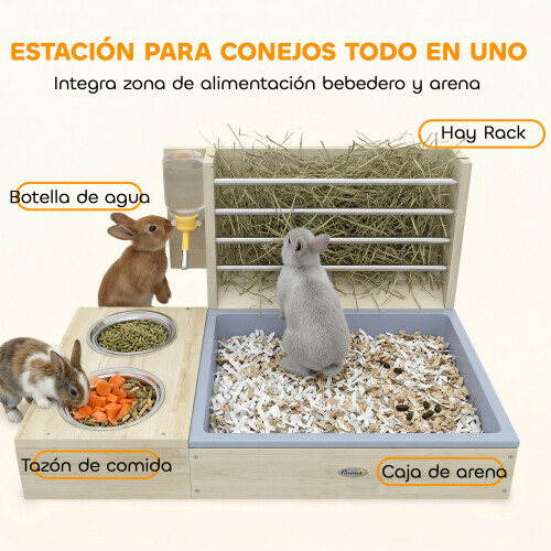 PawHut Comedero Heno Conejo Marrón 58 x 40 x 32 cm 1