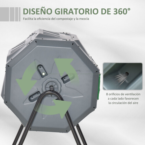 Outsunny Compostador de Tambor Gris 71 x 65 x 96 cm 1