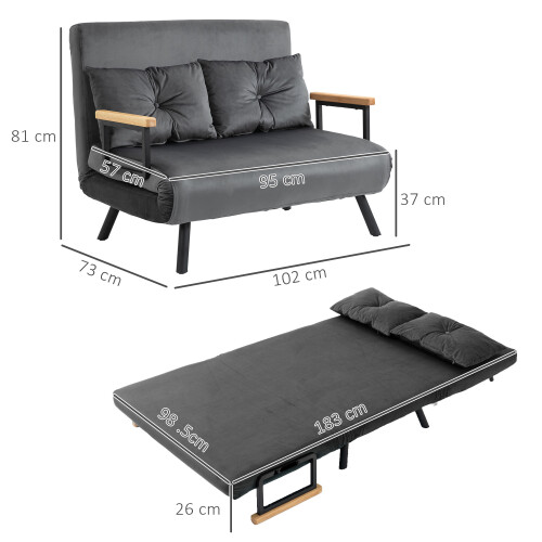 Homcom Sofá Cama Doble Gris 102 x 73 x 81 cm 2