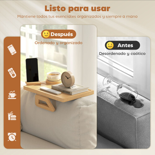 Homcom Bandeja Reposabrazos Sofá Marrón 33 x 23 x 5 cm 2