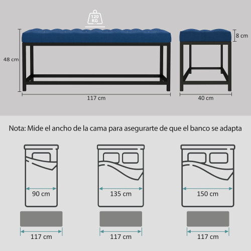 Homcom Pie de Cama Azul 117 x 40 x 48 cm 2