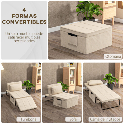 Homcom Sillón Cama Beige 75 x 80 x 74 cm 1