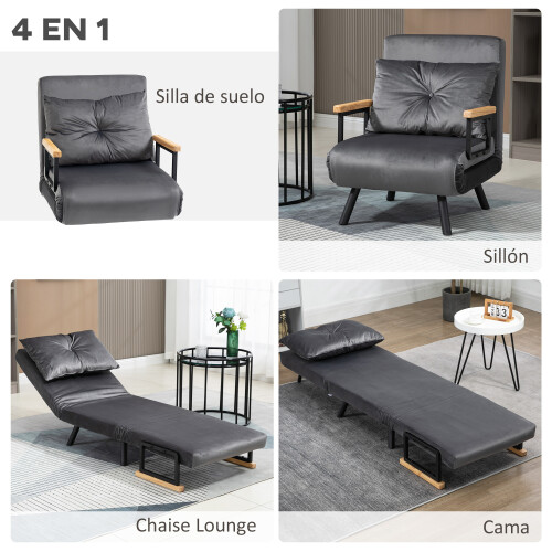 Homcom Sofá Cama Individual Gris 63 x 73 x 81 cm 2