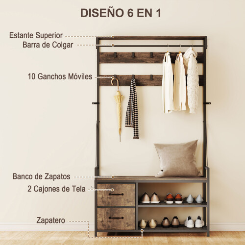 Homcom Perchero Zapatero Marrón 100 x 40 x 180 cm 1