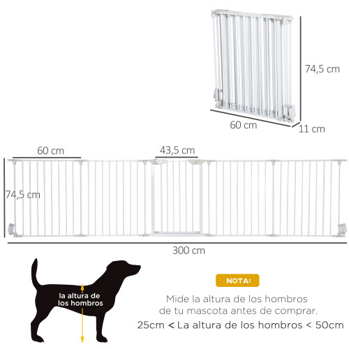 PawHut Barrera de Seguridad Blanco 300 x 74.5 cm 2