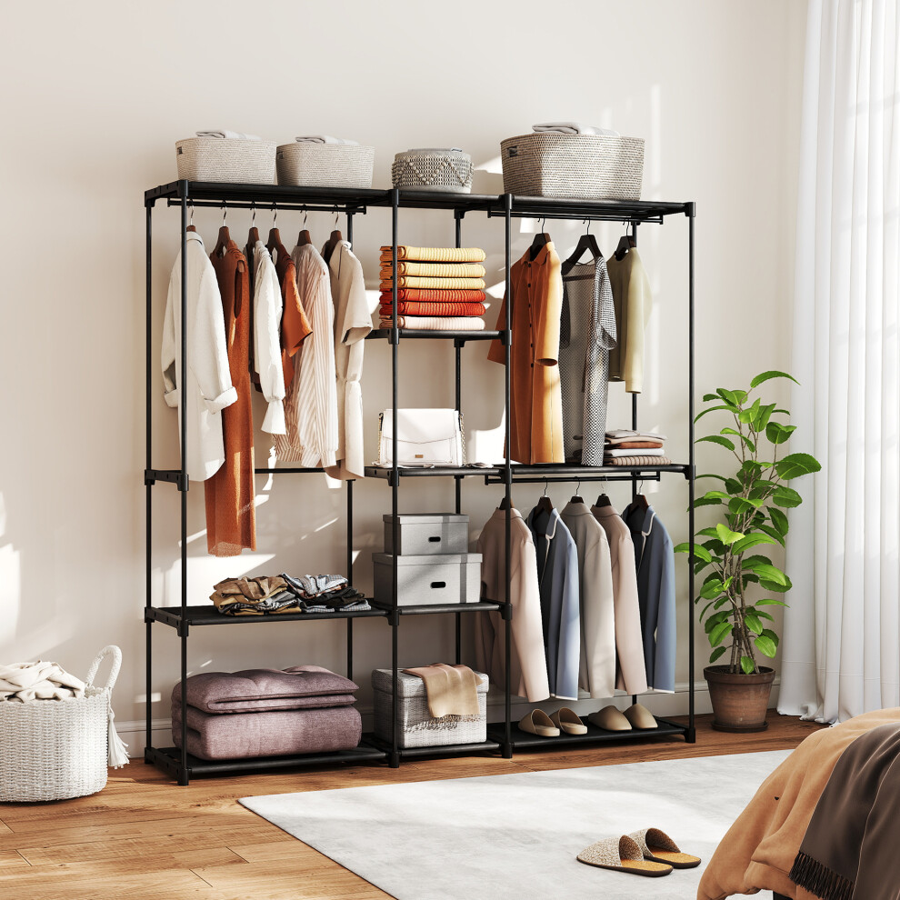 Homcom Open Portable Wardrobe, Clothes Rack With 8 Shelves, Black