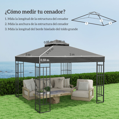 Outsunny Techo de Repuesto Gris 300 x 300 cm 2