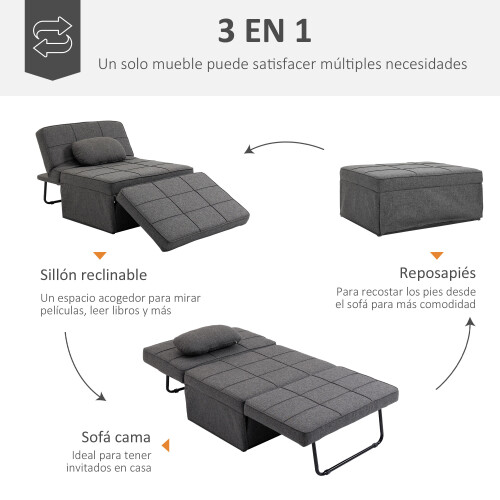 Homcom Sofá Cama Gris 95 x 189 x 43 cm 2