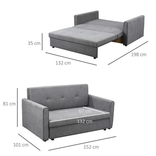 Homcom Sofá Cama Gris 152 x 101 x 81 cm 2